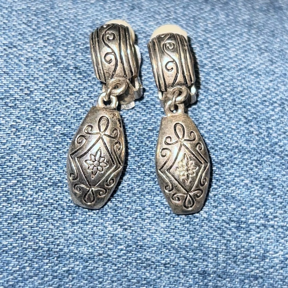 Brighton Silver-Tone Floral Drop Earrings—clip-on